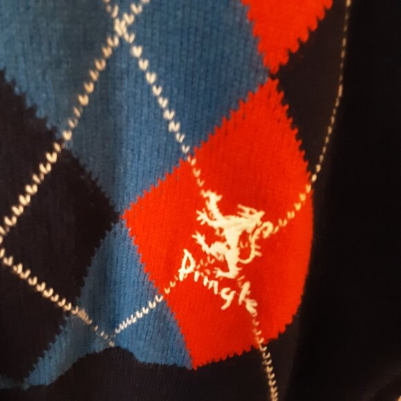 Pringle Made in Scotland Men's Argyle Sweater Blue Red White Size XXL - Picture 5 of 13